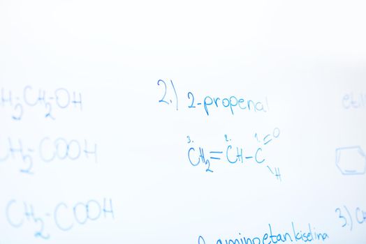 abstract science and  chemical molecule structure on white board in school classroom background