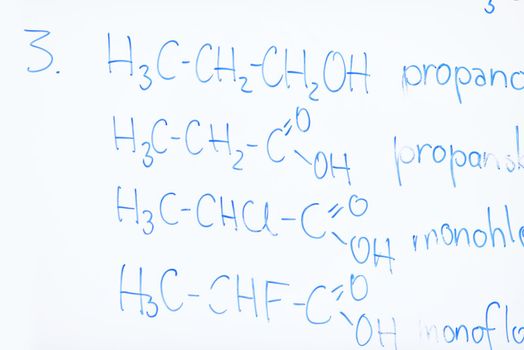 abstract science and  chemical molecule structure on white board in school classroom background