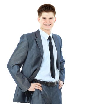 young business man on a white background, to the right place for your text
