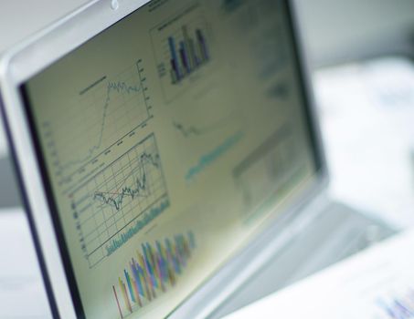 Businessman analyzing investment charts with laptop. Accounting