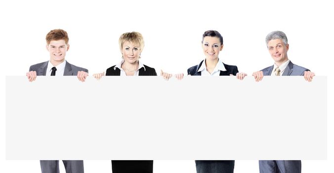 Large group of young smiling business people. Over white background