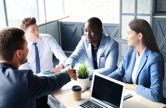 Job applicant having interview. Handshake while job interviewing