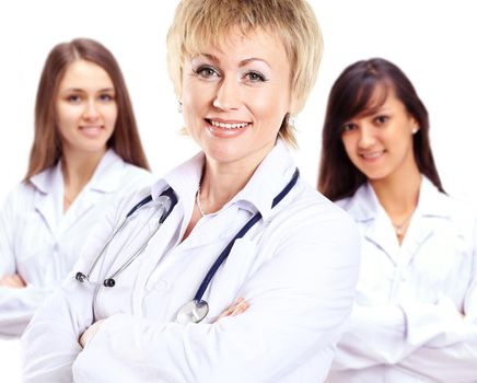 Portrait of group of smiling hospital colleagues standing together