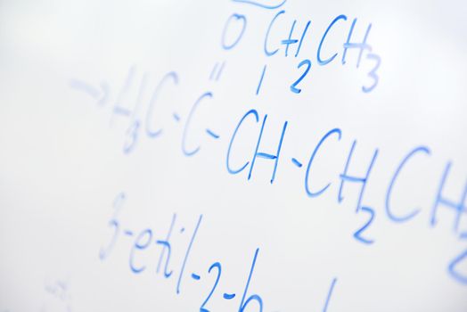 abstract science and  chemical molecule structure on white board in school classroom background