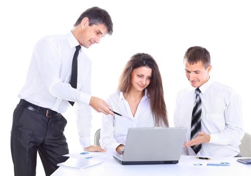 Group of business people working. Isolated on white background.