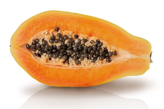 Single half ripe papaya isolated on white background