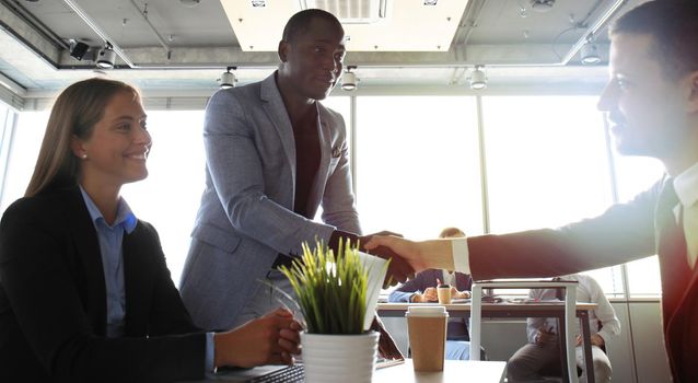 Job applicant having interview. Handshake while job interviewing