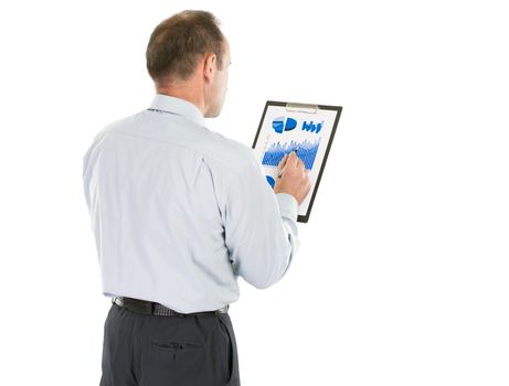 close up and in full growth-investor studies the financial schedule of revenues of the company.potato, isolated on a white background and has a blank space for your text
