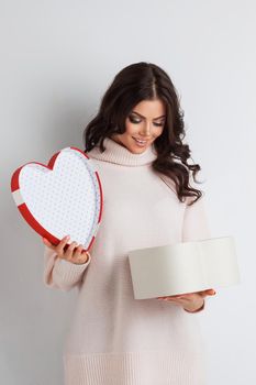 Woman open heart shaped box , Valentines day love concept