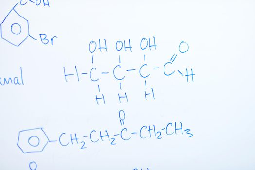 abstract science and  chemical molecule structure on white board in school classroom background