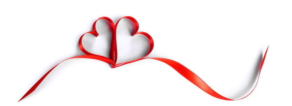 Two ribbon hearts isolated on white background