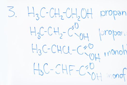 abstract science and  chemical molecule structure on white board in school classroom background