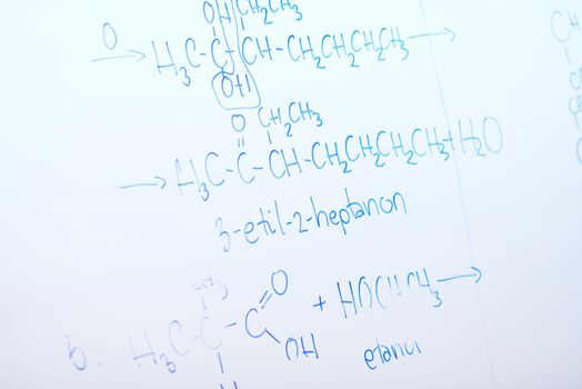 abstract science and  chemical molecule structure on white board in school classroom background