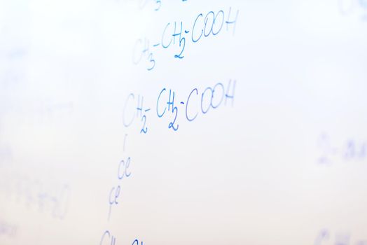 abstract science and  chemical molecule structure on white board in school classroom background