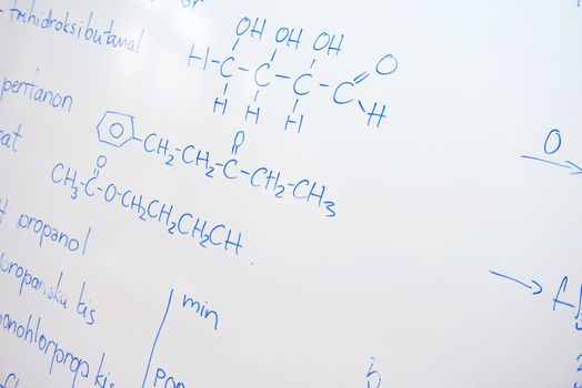 abstract science and  chemical molecule structure on white board in school classroom background