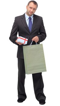 Happy shopping man. Isolated over white background