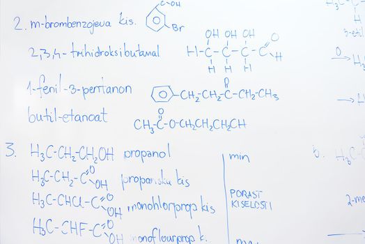 abstract science and  chemical molecule structure on white board in school classroom background