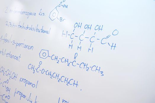 abstract science and  chemical molecule structure on white board in school classroom background