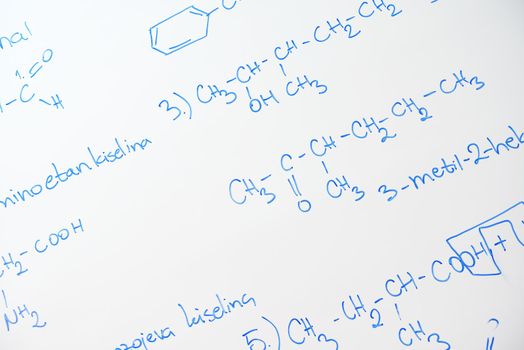 abstract science and  chemical molecule structure on white board in school classroom background