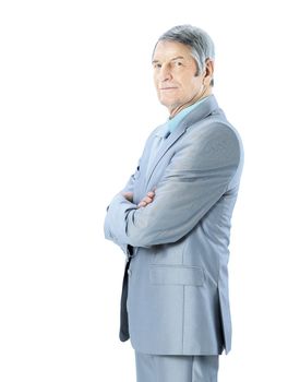 Nice businessman at the age of. Isolated on a white background.