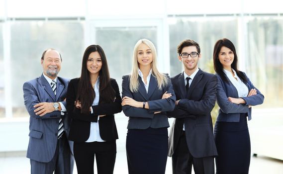 successful business team, background of bright, modern office