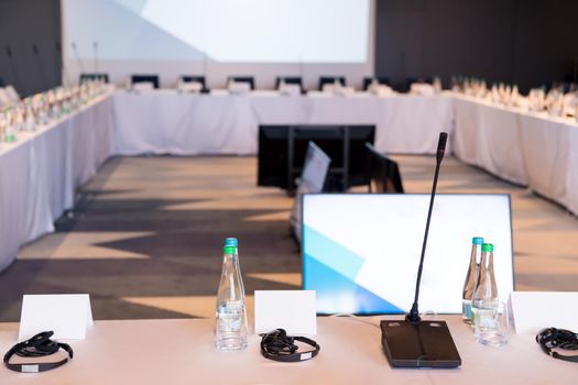 interior of big modern conference room before starting a business seminar