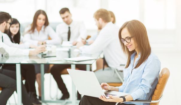 leading lawyer of the company on background, business meeting business partners. the photo has a empty space for your text.