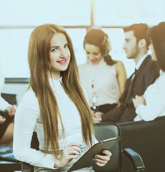leading lawyer of the company on background, business meeting business partners.