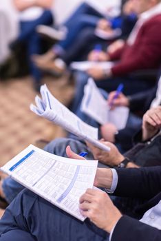 young people taking notes on education training  business seminar at modern conference room