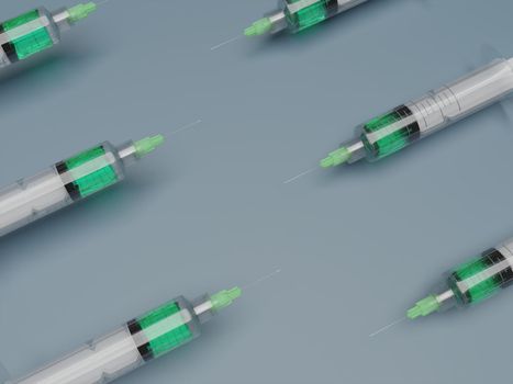 syringes with multicolored liquid on a background. High quality photo