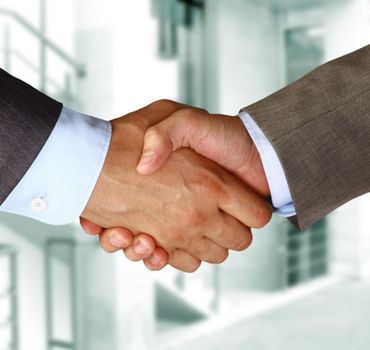 Closeup of a business hand shake between two colleagues