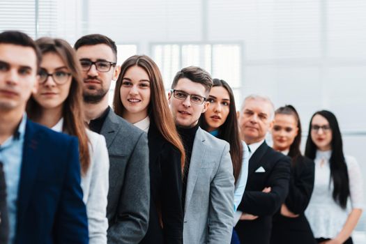 large group of diverse business people standing in a row. business concept