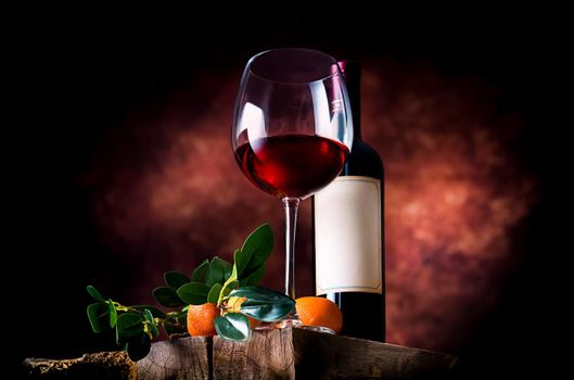Tangerine wine on a wooden table in a glass bowl