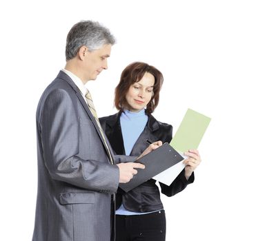 Portrait of business people standing on a white background