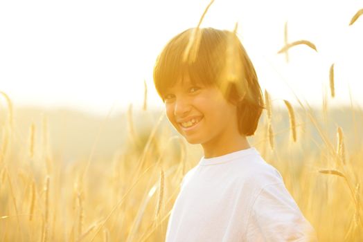 Kid at wheat field