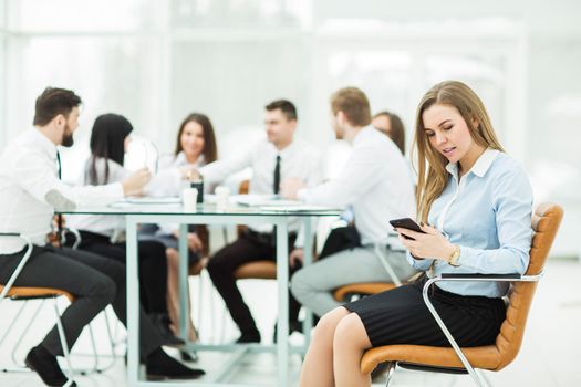 leading lawyer of the company on background, business meeting business partners. the photo has a empty space for your text.