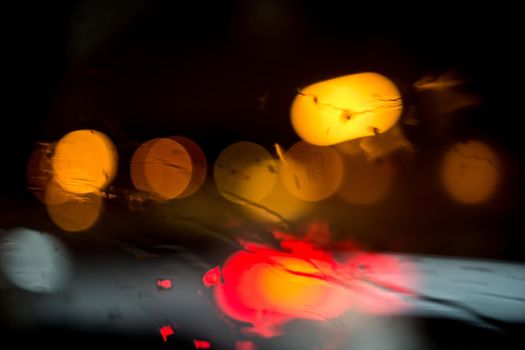 Cars motion on the city rain night street