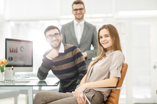 team of copywriters working on a new advertising project in the workplace in the Studio.the photo has a empty space for your text.