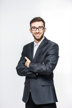 successful lawyer in a business suit on a white background.the photo has a empty space for your text.