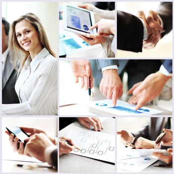 Collage of photo young people working together in business