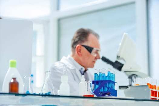 close up. scientist conducts research in the laboratory. science and health protection.