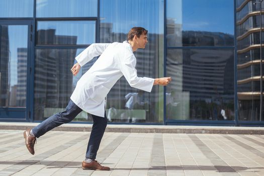 young doctors rush to an emergency call. concept of health protection.