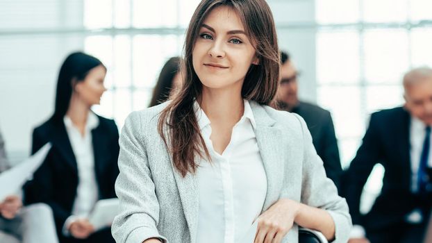 close up. portrait of a successful business woman on an office background