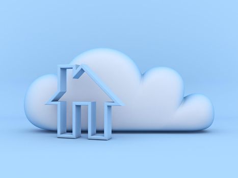 Cloud concept home icon 3D rendering illustration isolated on blue background