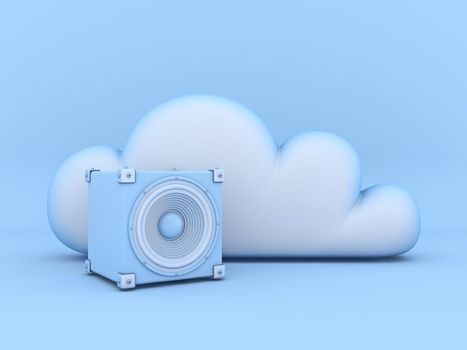 Cloud concept of music storage 3D rendering illustration isolated on blue background