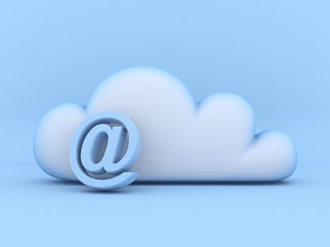 Cloud concept and At sign 3D rendering illustration isolated on blue background