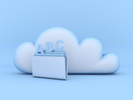 Cloud concept sorting files 3D rendering illustration isolated on blue background