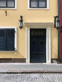 Old building entrance front view - stock photo. High quality photo