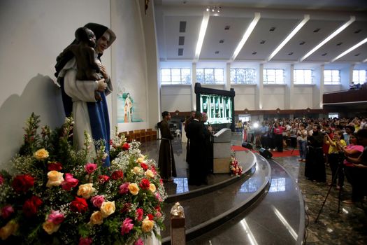 salvador, bahia, brazil - october 13, 2019: return of the nun Santa Dulce dos Pobres seen with the sculpture of the saint in the sanctuary in the city of Salvador.