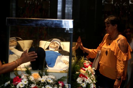 salvador, bahia, brazil - october 13, 2019: Returnees of the Santa Dulce dos Pobres nun visit the saint's tomb in the city of Salvador.
